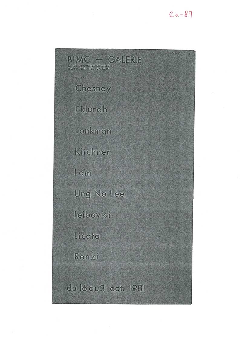 《Chesney·Eklndh·Jonkman·Kirchner·Lam·Ung No Lee·Leibovici·Licota·Renzi》 포스터