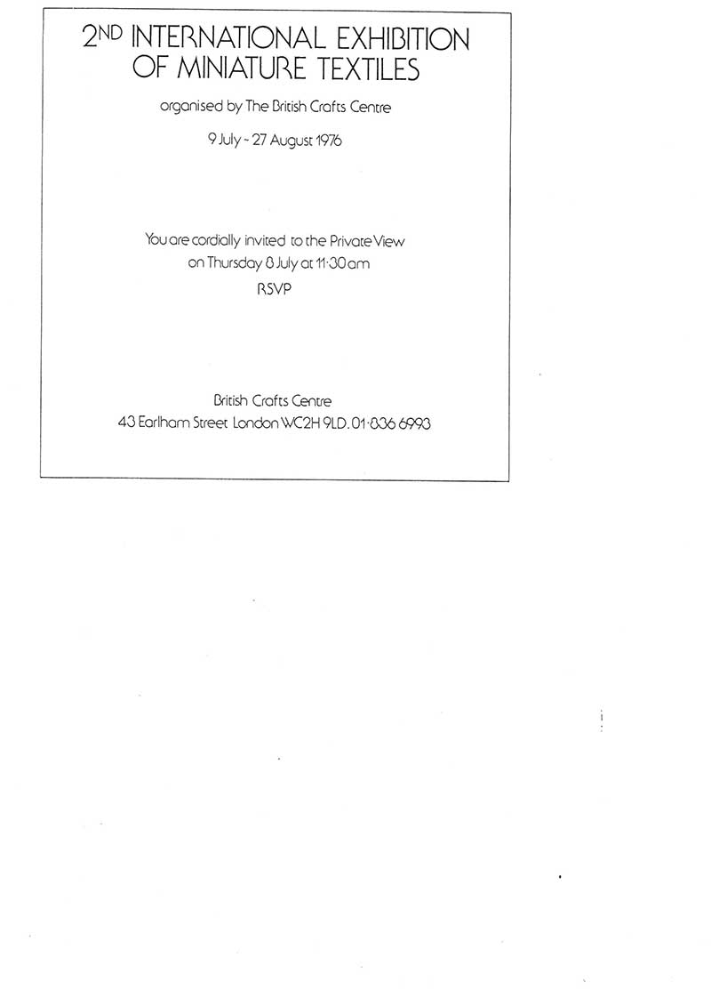 《2nd International Exhibition of Miniature Textiles 1976》 초대장