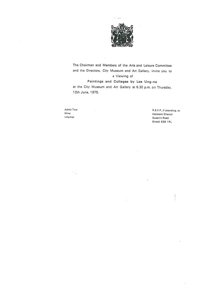 《Paintings and Collages by Lee Ung-no》 초대장