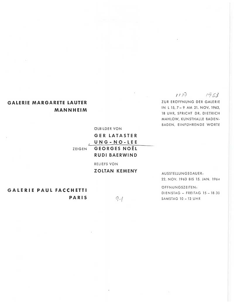 갤러리 마가레트 라우터와 갤러리 폴 파케티가 공동주최한 단체전의 초대장